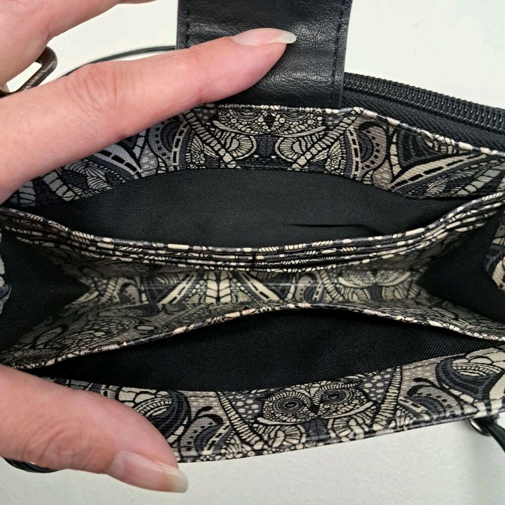 Sakroots Owl Printed Black/Ivory Adjustable Strap Crossbody Wallet/Purse - Picture 6 of 10